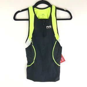 TYR Competitor Mens Tank Top W/Zipper Triathalon Cycling Black Yellow XS